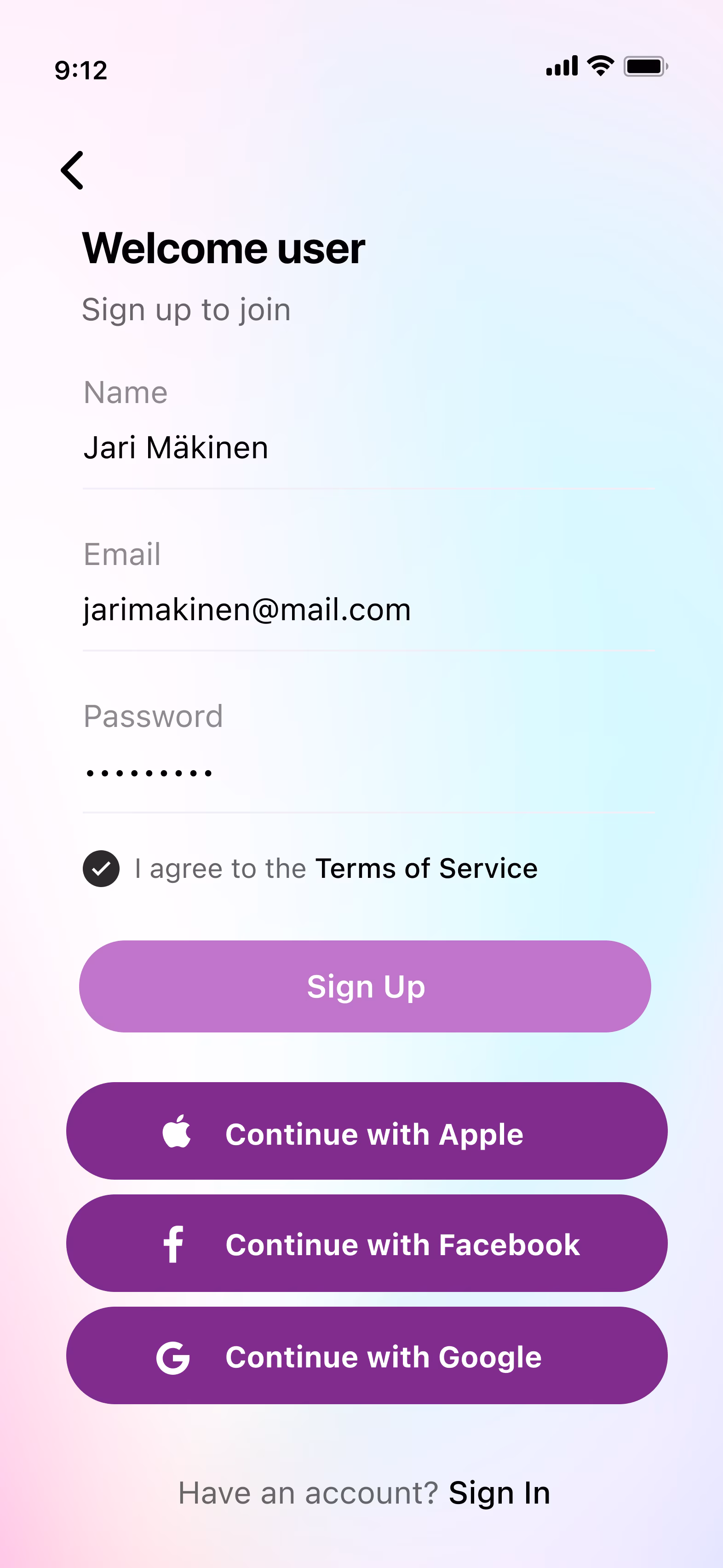 Daily Angel sign-up screen